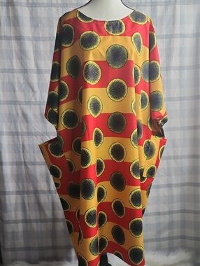 Bold Red and Yellow Abstract Dot Kaftan. Ankara Summer Dress.